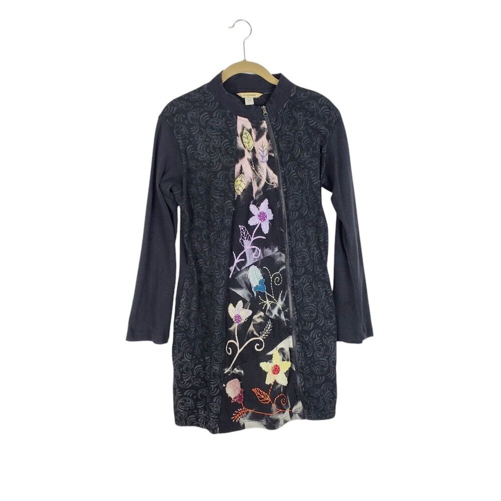 Windhorse Asymmetrical Zip Tunic Jacket Cotton Art Applique Nepal Size Large